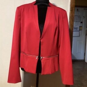 Red Women's Open-Front Zip Removable Hem Blazer Jacket by 7th Ave Design size 14